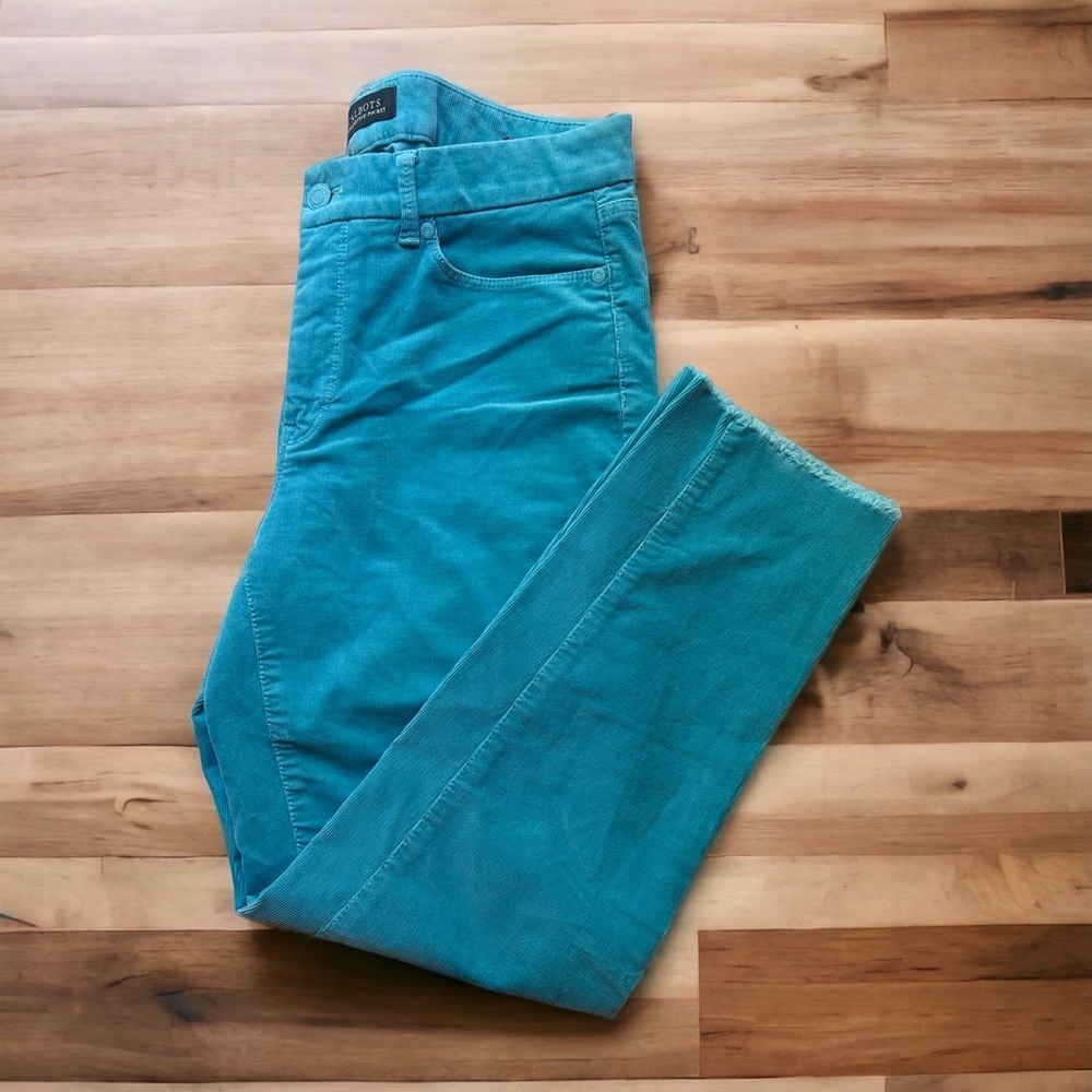 Talbots Corduroy Pants Womens 6 Blue Slim Ankle Curvy Frayed Hem